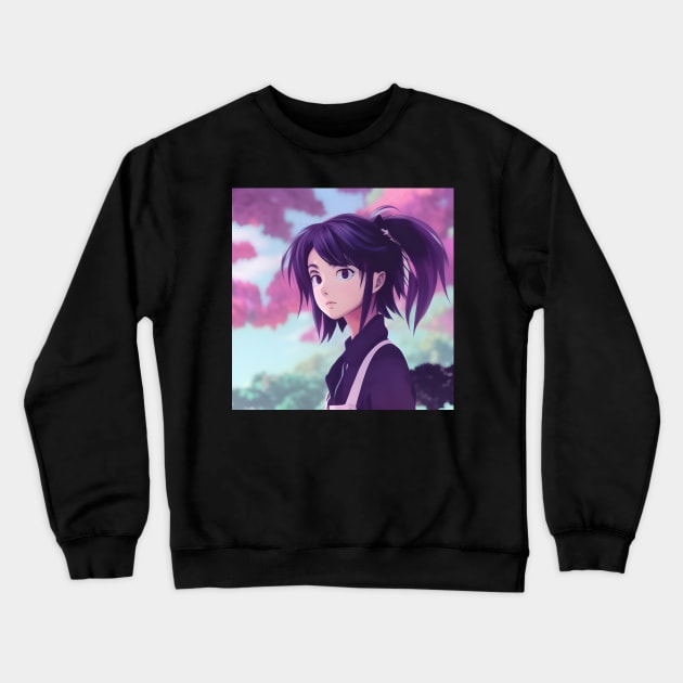 Beaux Animes Art  Manga Anime Girl in Purple and blue illustration Design Crewneck Sweatshirt by Beauxanimes